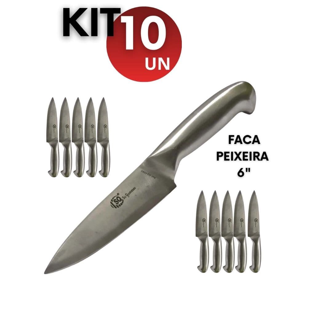 Kit 3 /5 /10 Faca Peixeira Profissional 6 Aço Inox Lâmina Corte de Precisão Casa Churrasco Açougue e Carnes Cozinha