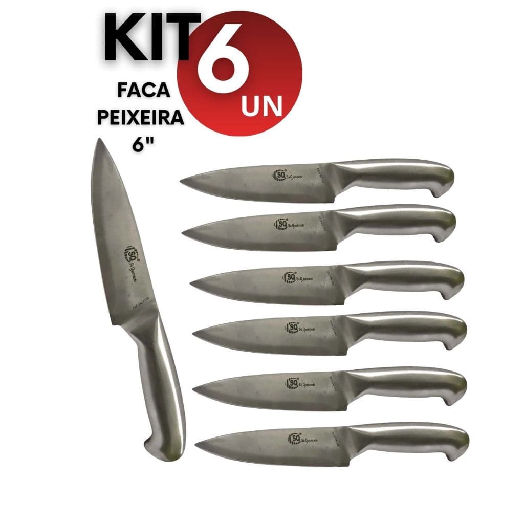 Kit 1 3 6 Facas Peixeira Profissional 6” AçoInox Lâmina Corte de Precisão Casa Churrasco Açougue e Carnes Cozinha