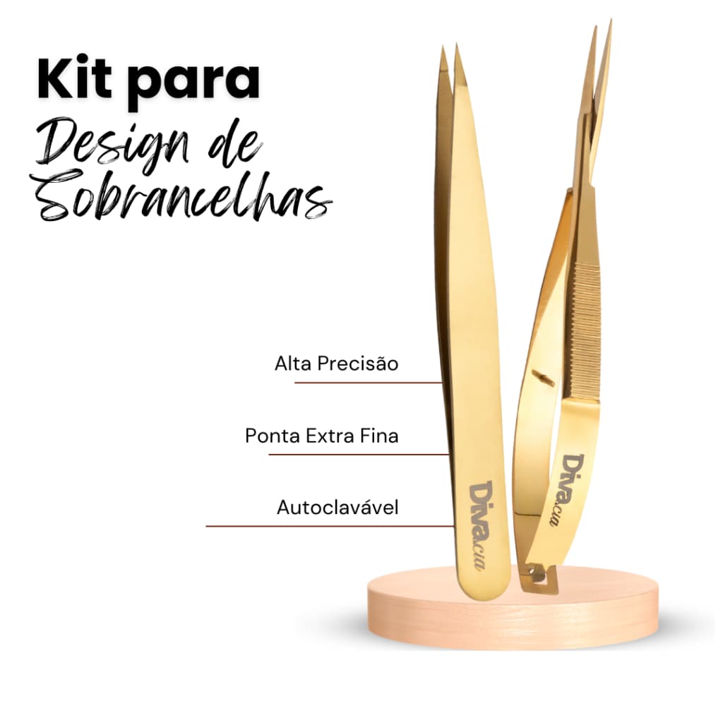 Kit Pinça para Sobrancelha Ponta Fina Agulha + Tesoura para Sobrancelhas Autoclavável