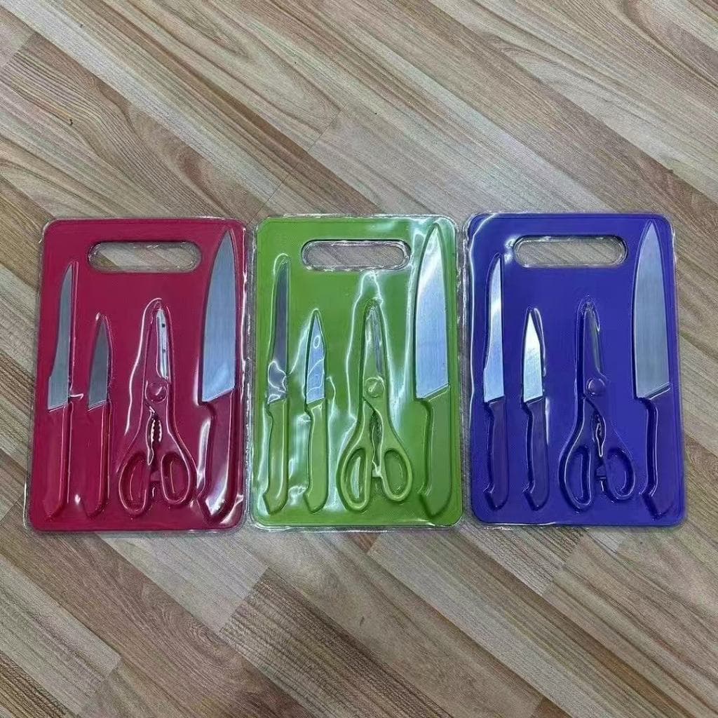 Kit completo jogo utensílios de cozinha 5  peças com tábua em silicone faca tesoura LM