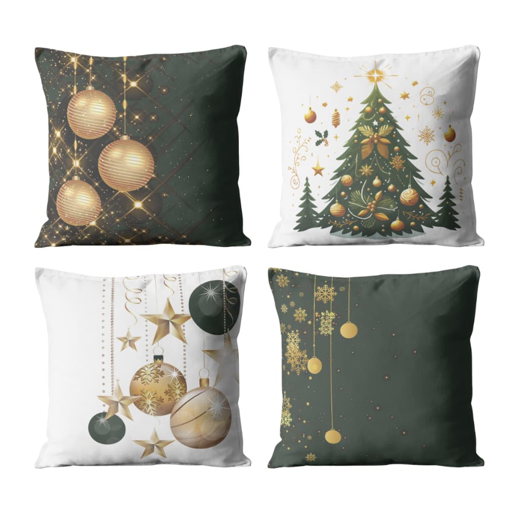 Capas de Almofadas Natalinas 45cm x 45cm  Kit com 4 Unidades Veludo Decorativas com Zíper para Sofá e Cama