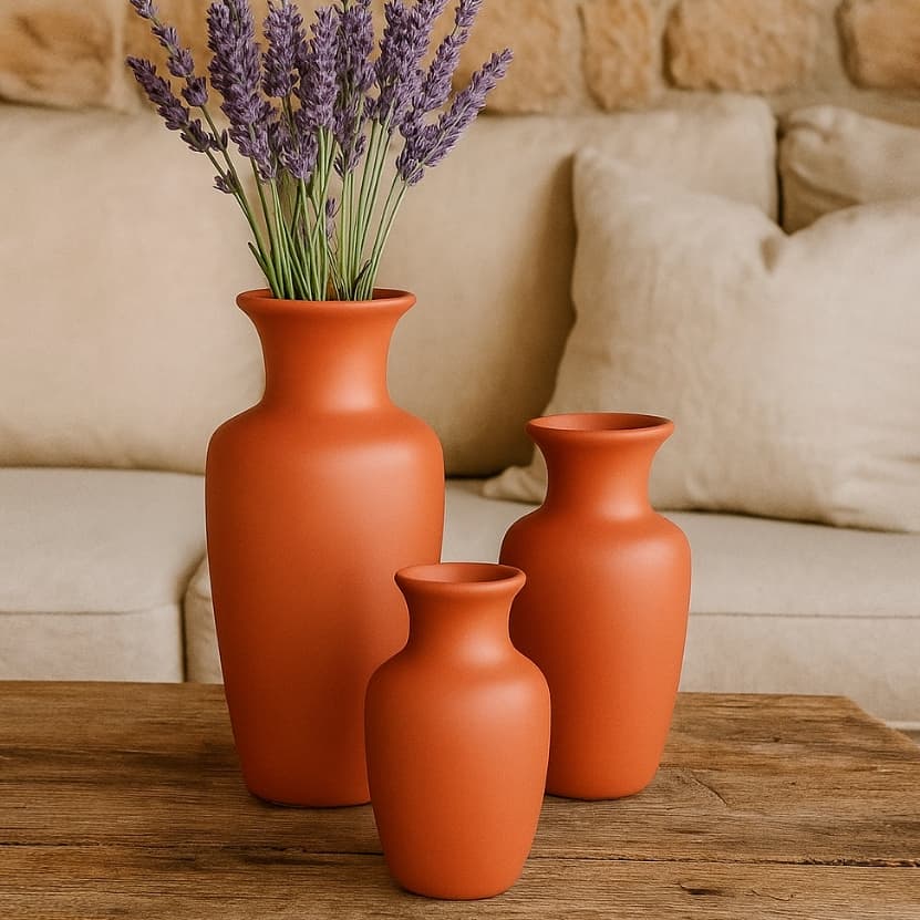 Enfeite 3 Trio Centro Mesa Peças Decorativa Kit Vaso Cerâmica Rack Sala Conjunto Completo Casa Luxo