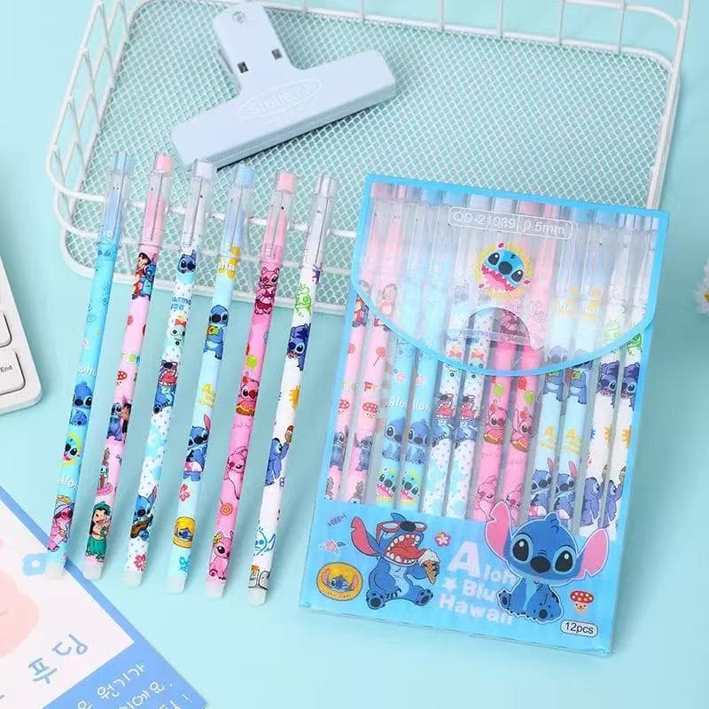 Kit de 12/24 Peças Caneta Gel Com dupla com ponta fina de Stitch e caneta de traçado fino