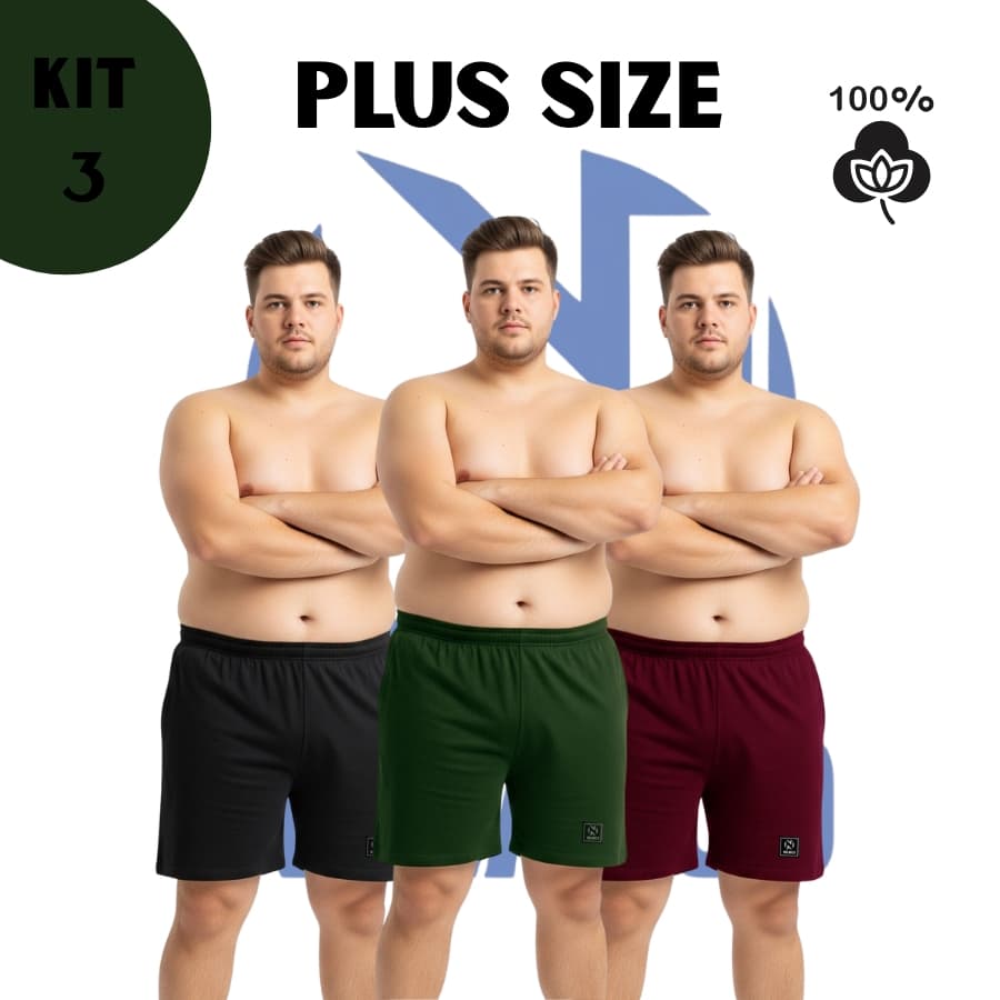 Samba Canção KIT C/3 Plus Size PREMIUM Masculino Algodão Short Pijamas para Dormir