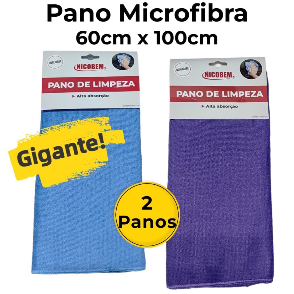Kit 02 Un Pano Microfibra Multiuso 60cm x 100cm Nicobem Gigante