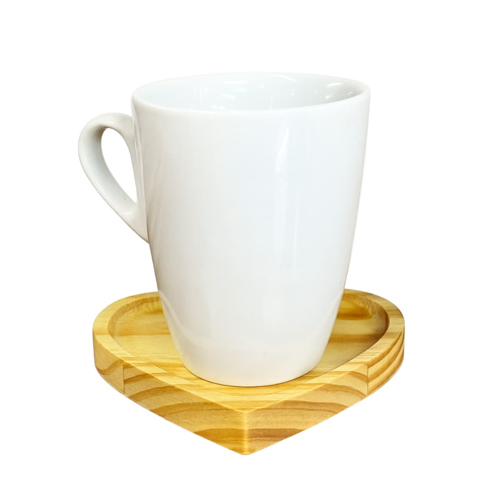 Kit 2 Xícara Cappuccino Branca com Pires Coração de Madeira Elegância para Servir seu Café
