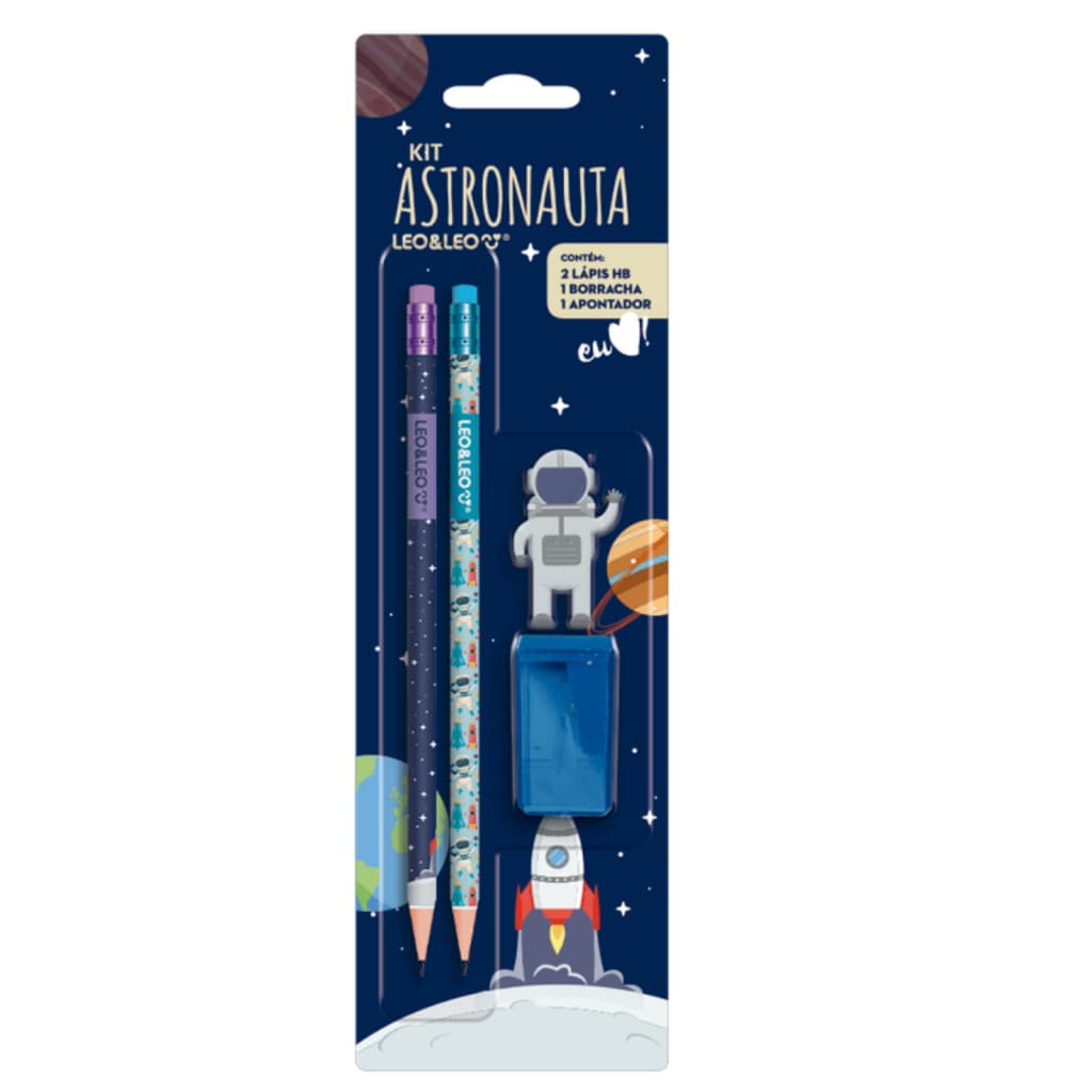 Kit Escolar Astronauta – Lápis + Borracha + Apontador