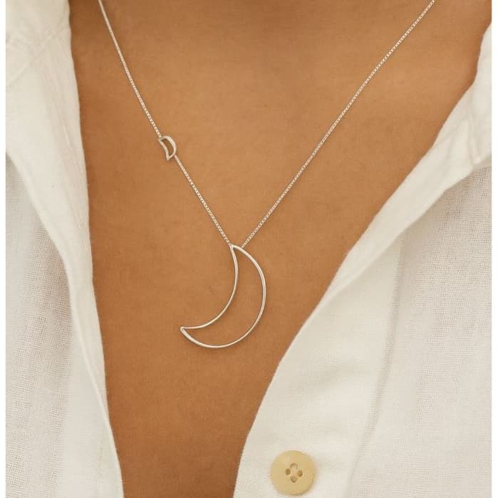 Colar Feminino Lua Vazada Minimalista Prata 925