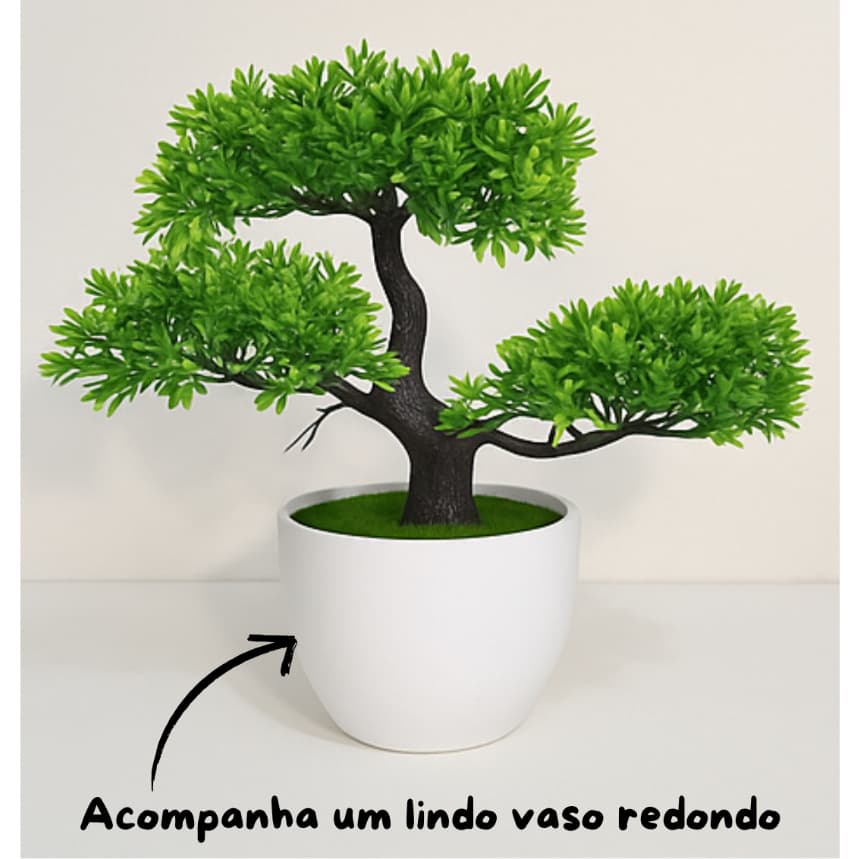 Kit 10 Bonsais Nuvens Vaso Redondo e Quadrado - Mini árvore Artificial Japonês Realista cor Verde