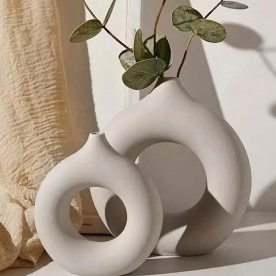 Kit Vaso Decorativo Donuts Branco 2 Peças Pequeno Roma