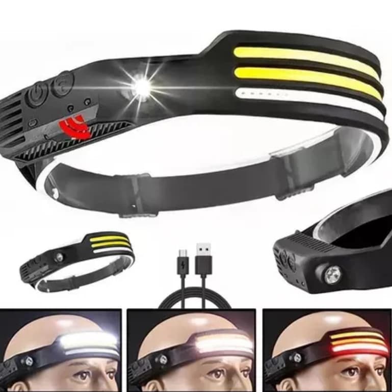 Lanterna de Cabeça COB Recarregável USB 500 Lúmens Alcance 100m