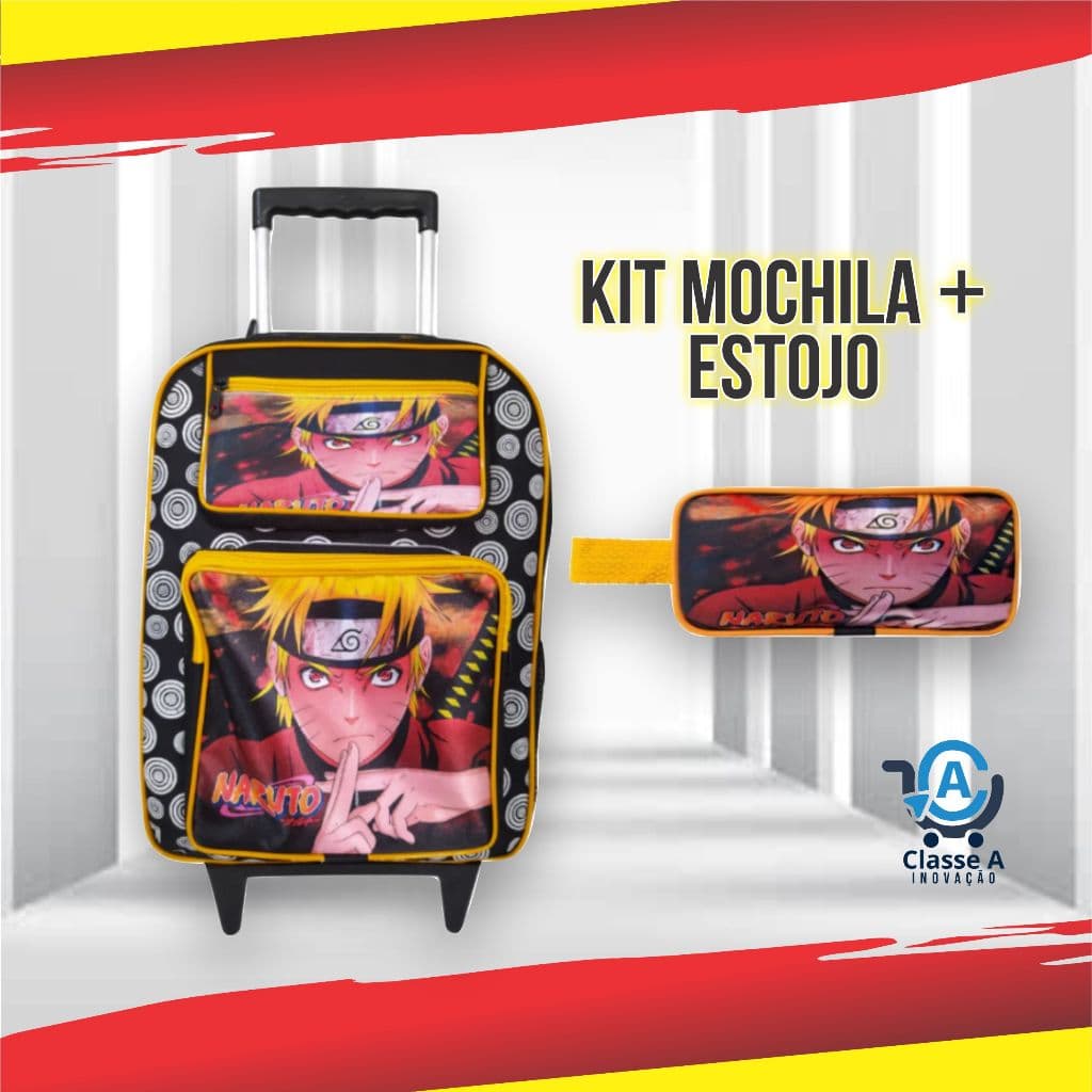Kit Escolar Completo Mochila Rodinha Costas Infantil Estojo Masculino  Menino Naruto