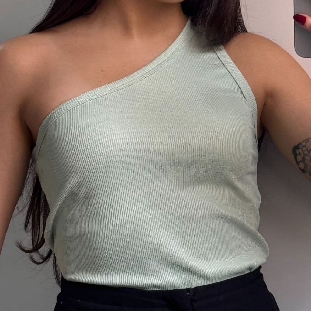 Blusa Feminina Baby Look Básica Casual Algodão Manga Nula Assimetrica