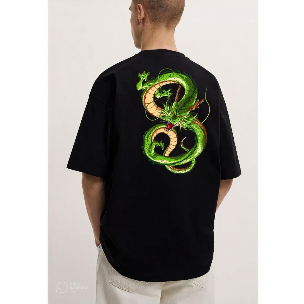 Camiseta Oversized Unissex Anime – Dragão Verde Inspirado em Shenlong Premium