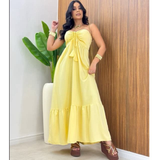 Vestido Longo Feminino em Alfaiataria Tomara que Caia Faixa Ajustável Caimento Perfeito Tendência Verão Entrega Imediata