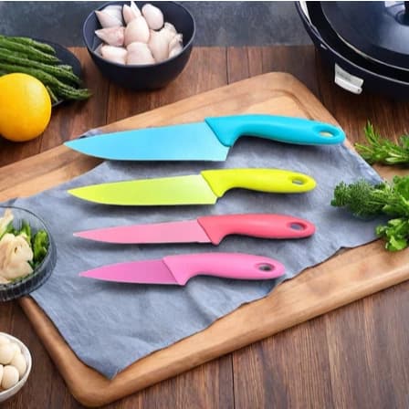 Faca Colorida De Inox Jogo Kit 4 Peças Para Cozinha Utensílio LM