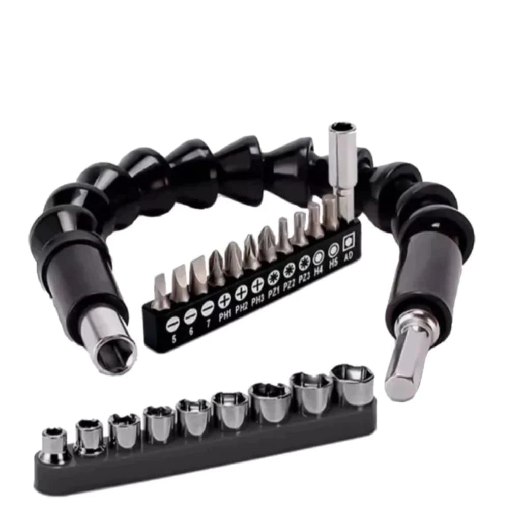 Kit 21P Extensor Eixo Cabo Flexível Alongador Parafusadeira + Soquetes +bits de chave