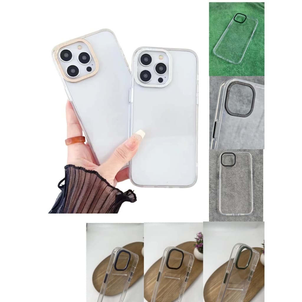Capa Compatível IPhone 11 13 14 15 PRO MAX Transparente Silicone Com Camera Quadrada Botão Aluminio