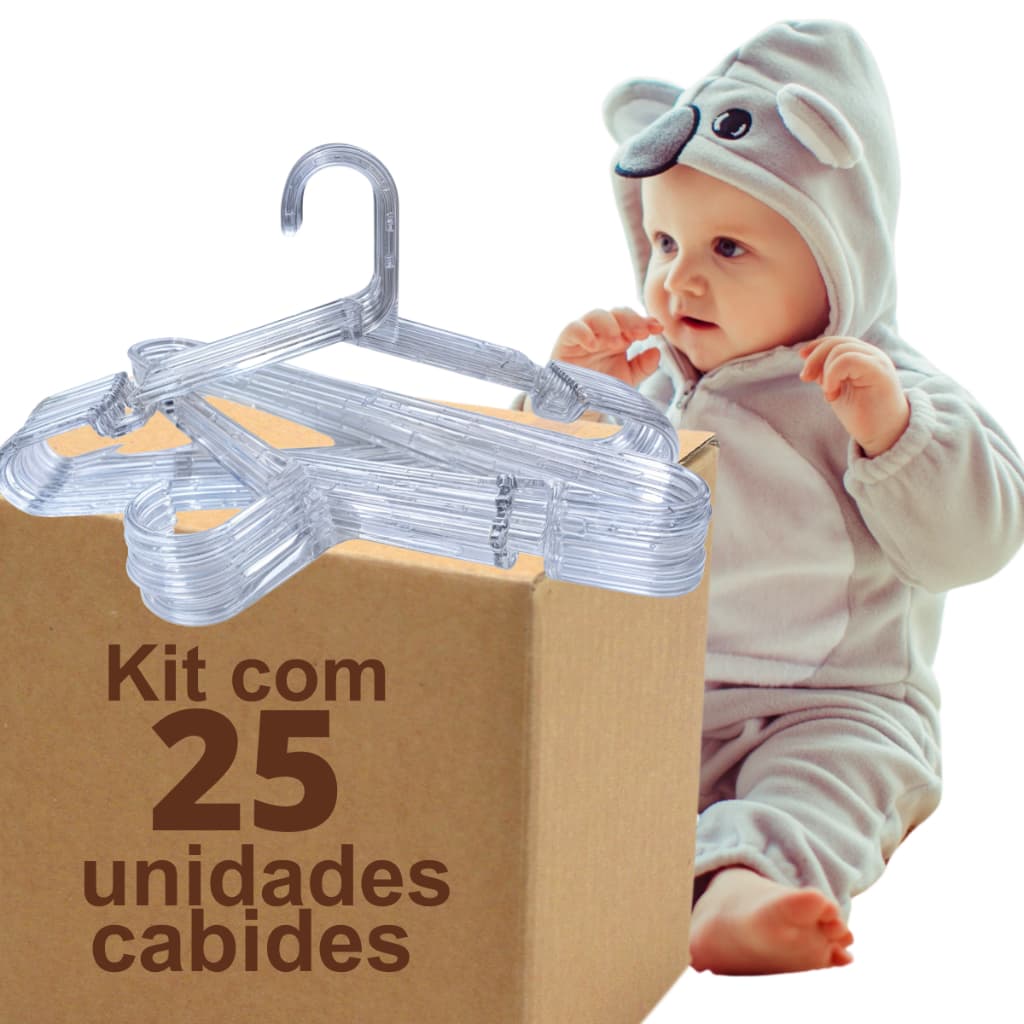 Kit 25 Cabide Infantil Acrílico Transparente Reforçado Cristal