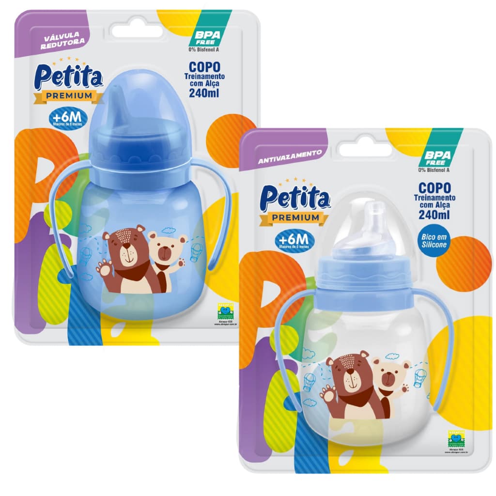 Kit 2 Copos Treinamento com Alça Bico Rígido e Macio  240ml
