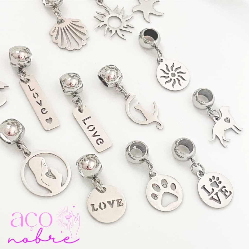 Berloques Aço Inox Pingentes Santa Cachorro Anjo Concha Sol Gato Genericos