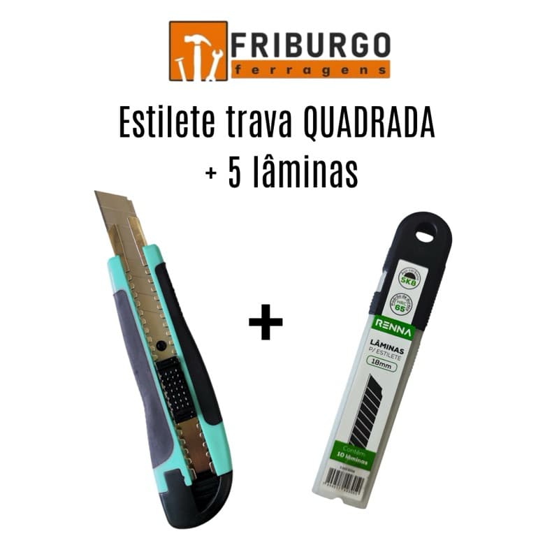 Kit Estilete Renna com trava QUADRADA + Lâminas