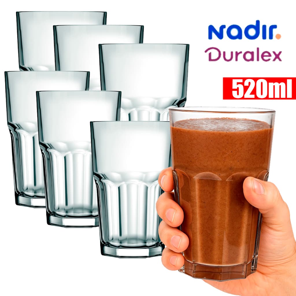 KIT Copos de Vidro Bristol Nadir 520ml Canelado Multiuso Vitaminas Almoço Buffet Vidro Temperado
