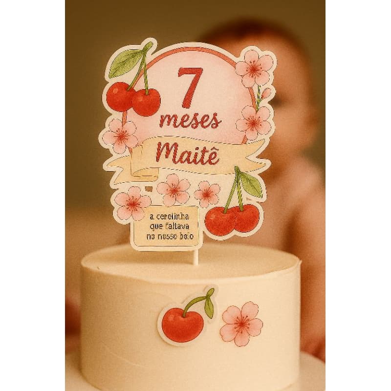 ENVIO IMEDIATO - Topo de bolo Cerejinha - Topo de bolo Cereja - Topo Mêsversario - Aniversario Cereja