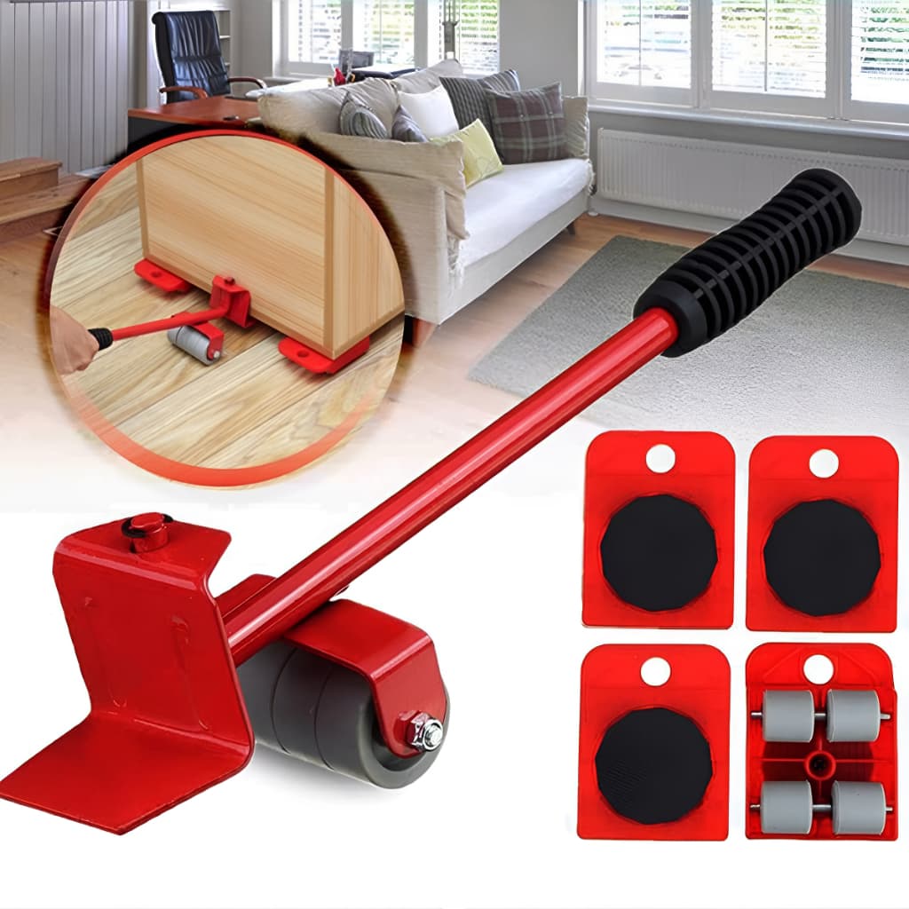 Aparelho Movedor Kit 5 Movedor Rodinhas Para Mudança De Móveis Grandes até 150KG Cor Vermelho
