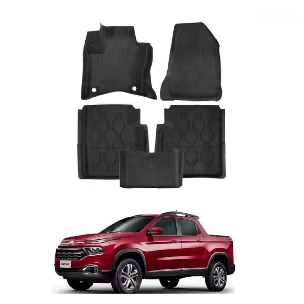 Jogo 5 Pç Tapete Borracha Tipo Bandeja Bordas Altas Fiat Toro 2017 a 2026