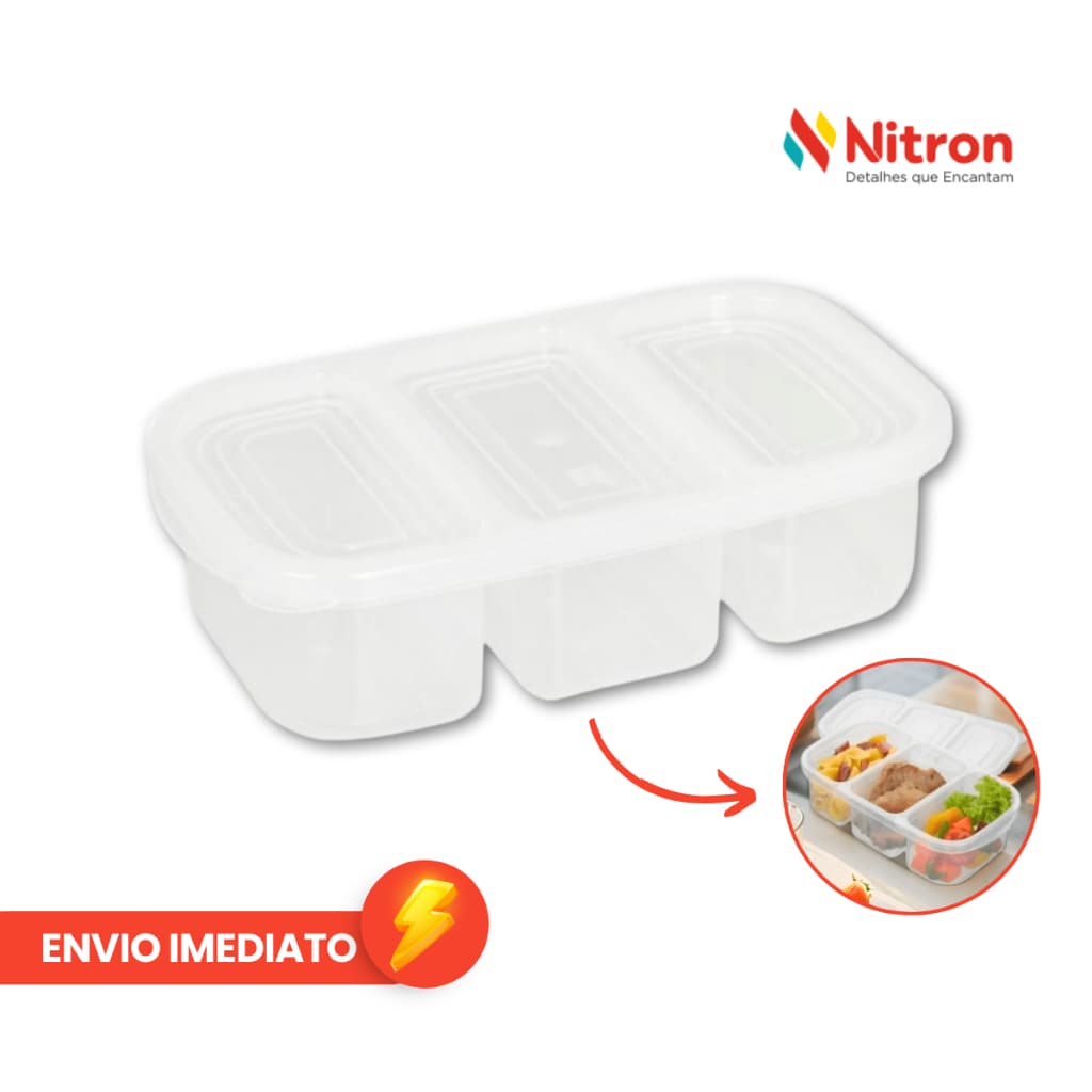 Pote com 3 Divisórias 1,1L Transparente