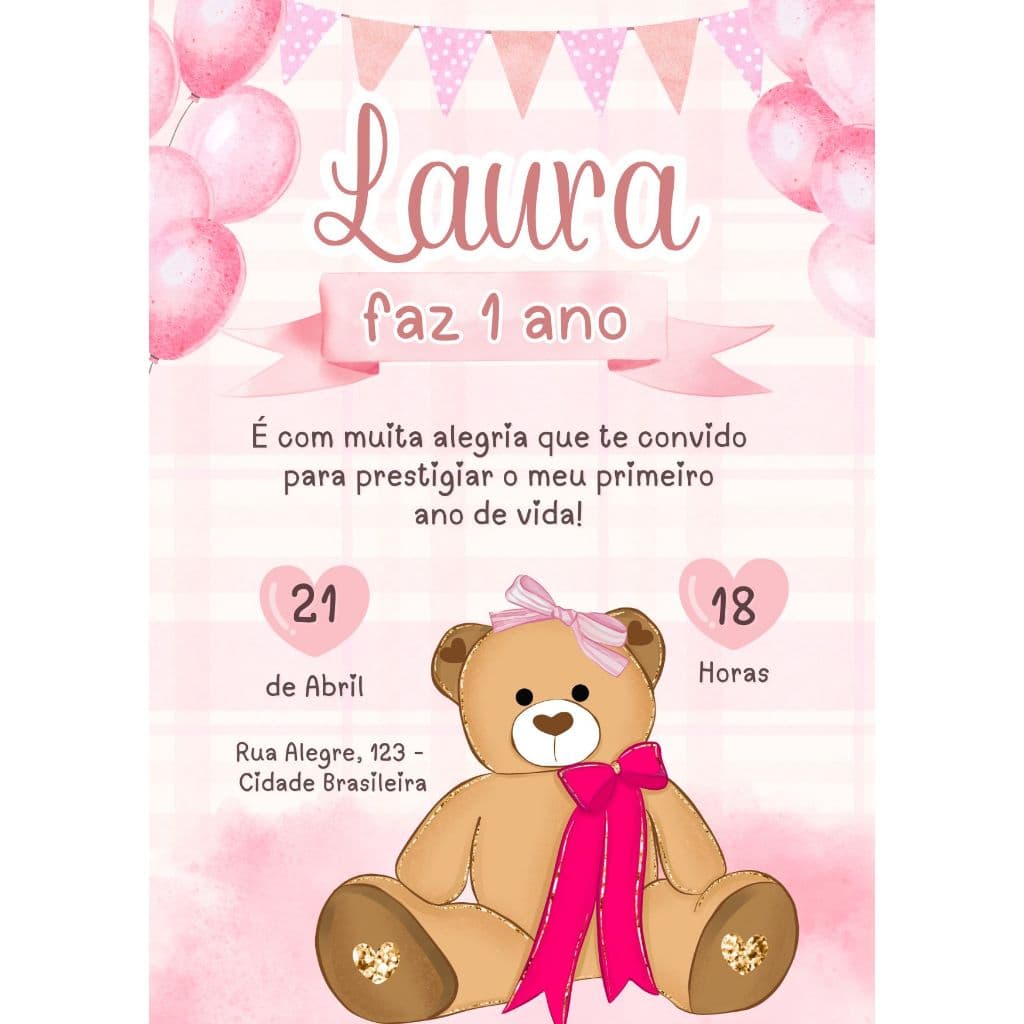 kit Convites para aniversario TEMA urso 1 ano  / fazemos qualquer tema