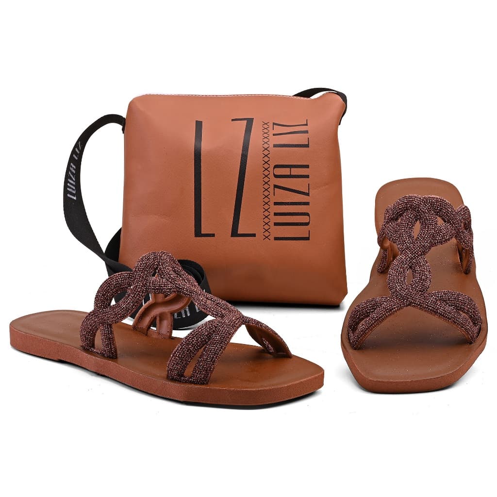 SANDALIA RASTEIRINHA FEMININA GLITER CONFORTAVEL MACIO LEVE COM BOLSA