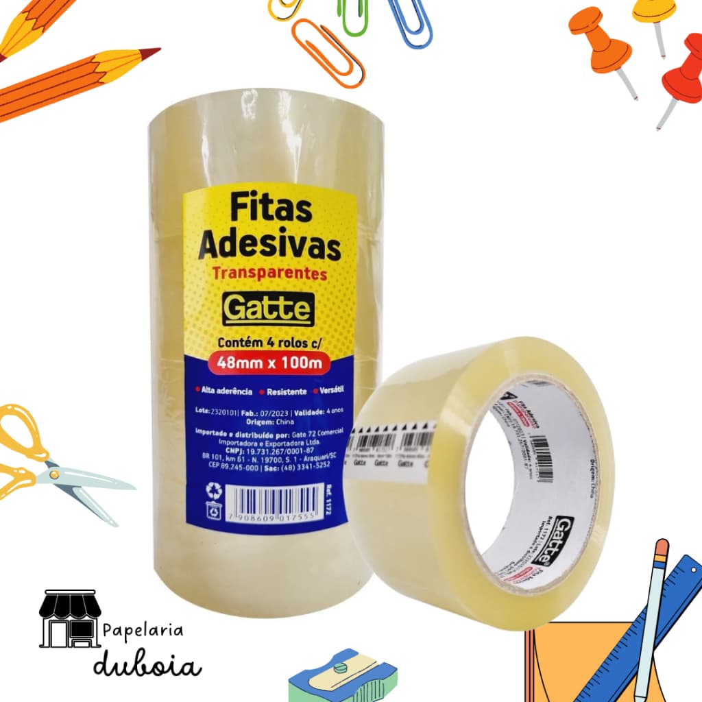 PACOTE FITA ADESIVA 45mm X 100 METROS TRANSPARENTE GATTE .
