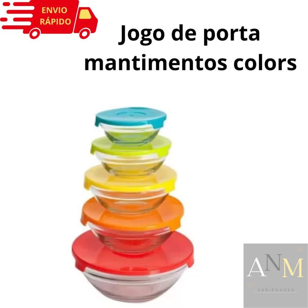 Jogo De Vidro Com Tampas Coloridas Porta Condimentos 5 Peças