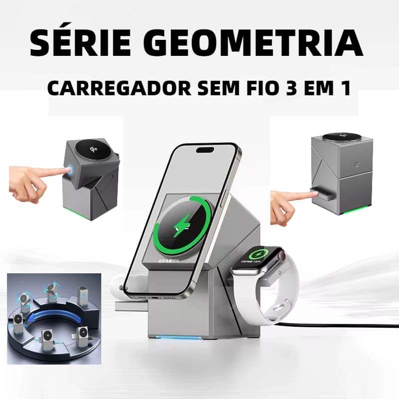 Estação de Carregamento 3 em 1  Carregue seu celular, relógio e fones ao mesmo tempo Peining PEI-WS27