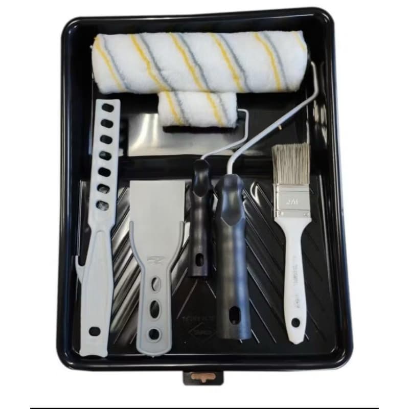 Kit Pintura Compel 7 Peças Sem Respingos – Rolo 23cm + Rolo 9cm + Pincel 2” + Bandeja + Suporte + Mexedor + espátula