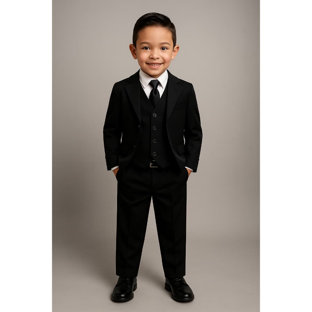 Terno Completo Infantil Social Kit 6 Peças Paletó+Calça+Camisa+Colete+Gravata+Cinto Tamanho 2 ao 12