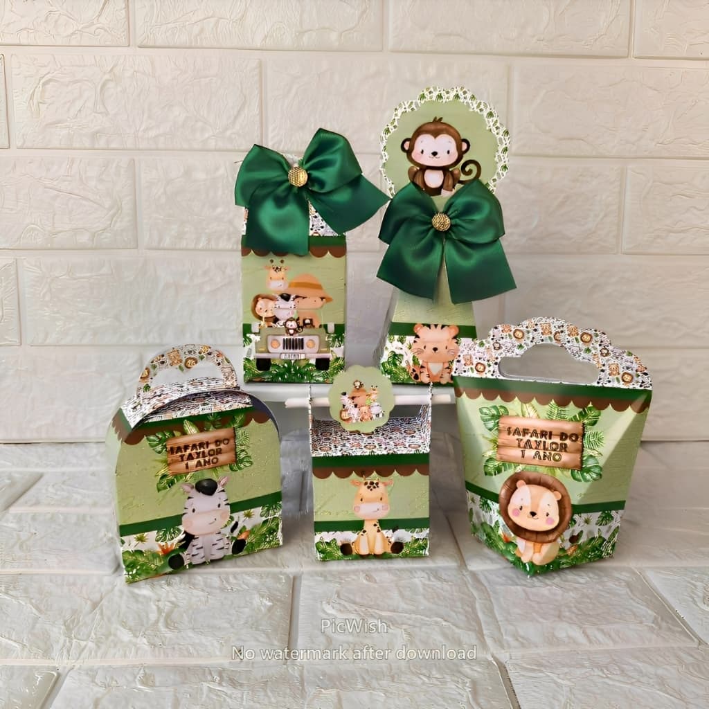 Kit Personalizados caixinhas SAFARI MENINO aniversário-Festa PEGUE E MONTE