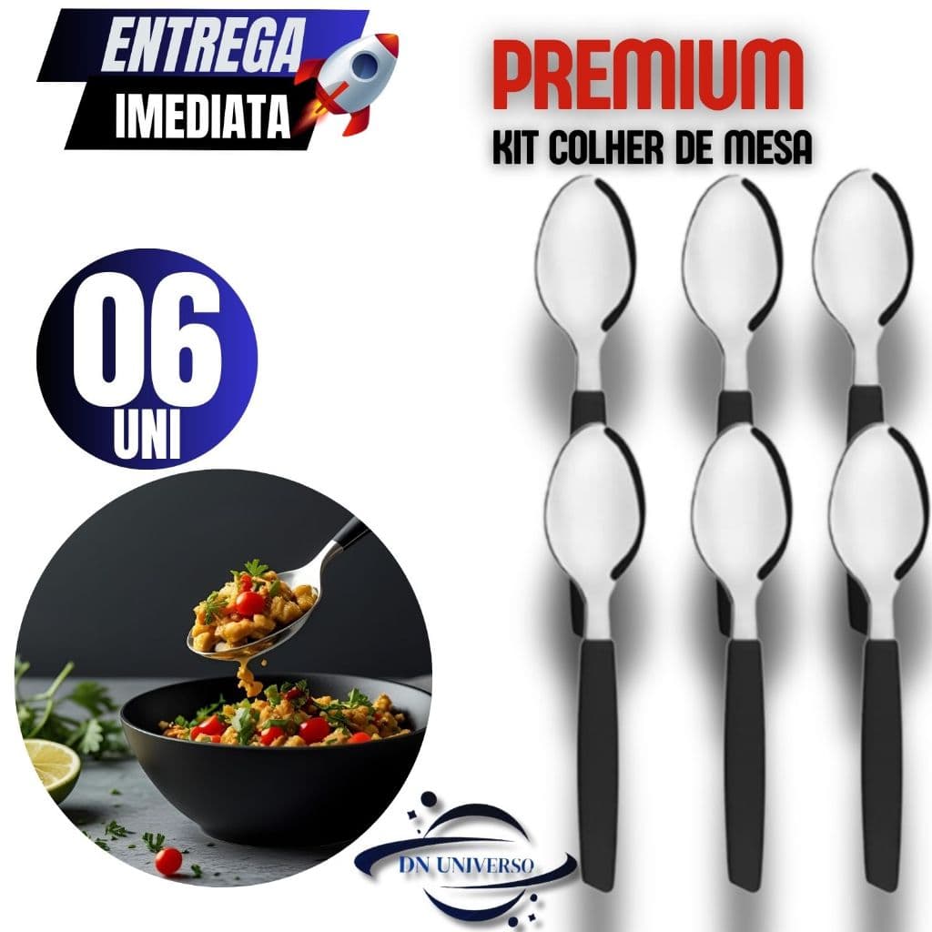 KIT COM 06 COLHERES MESA RESTAURANTE USO CASEIRO PREMIUM REFORCADAS PRETAS