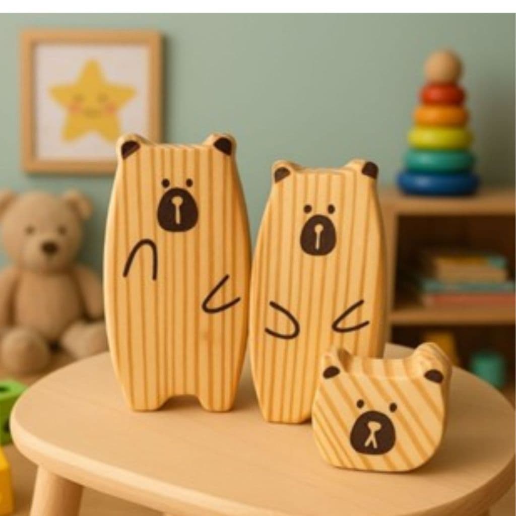 Conjunto Ursinhos de Madeira Decoração Infantil Brinquedo Educativo e Criativo