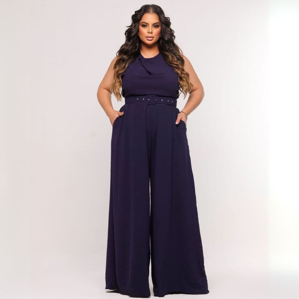 Macacão Feminino Regata Alfaiataria Pantalona Cinto Elegante Estiloso
