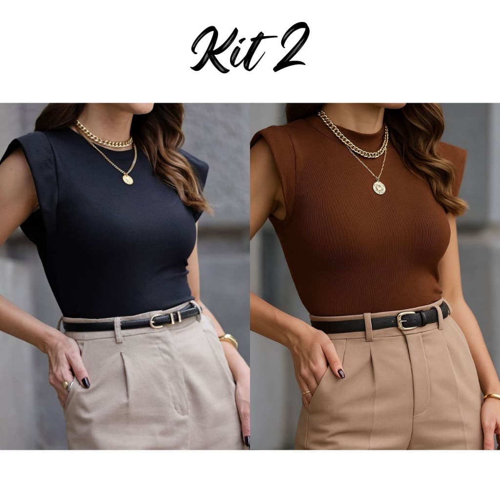 Kit 2 Blusa Casual com Ombreira Modelo Básico Estiloso e Perfeito Camiseta Feminina Lisa com Ombro