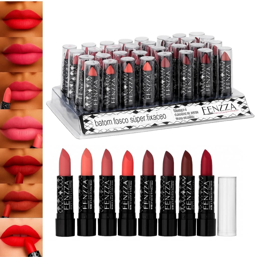 Batom Efeito Matte Fenzza Box C/ 32 Unidades Com 8 Cores Para Revenda - Atacado