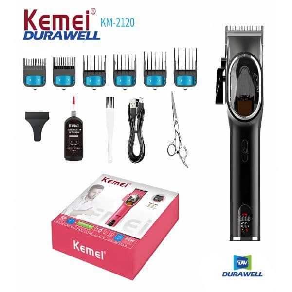 Maquina de Cortar Cabelo 9000 RPM Profissional Recarregável Kemei KM-2120 Cor Preto