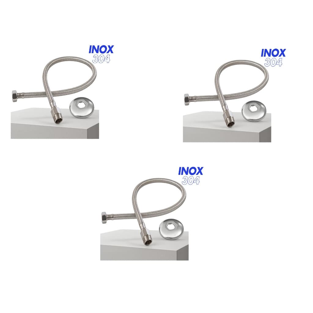 3 Mangueiras Engate Flexível (60 cm) Trançado Aço Inox 304 Agua Quente e Fria