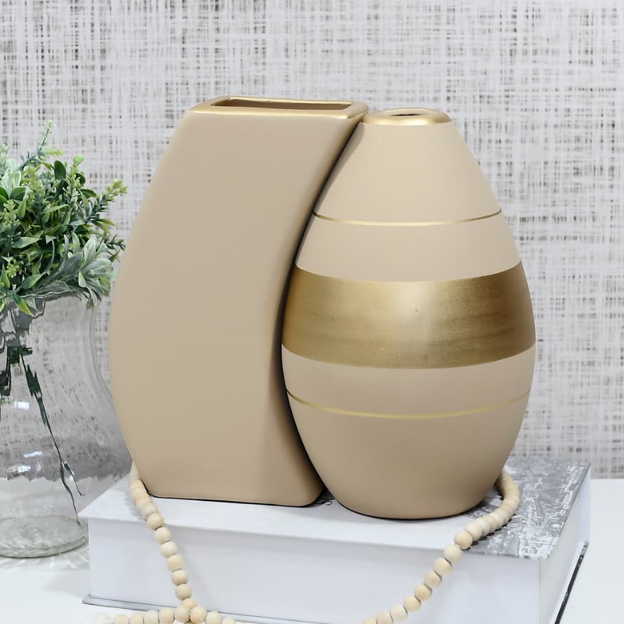 Kit Conjunto 2 Peças Moderno Decorativa Cerâmica Vaso Enfeite Sala Cozinha Completo Rack Centro Mesa