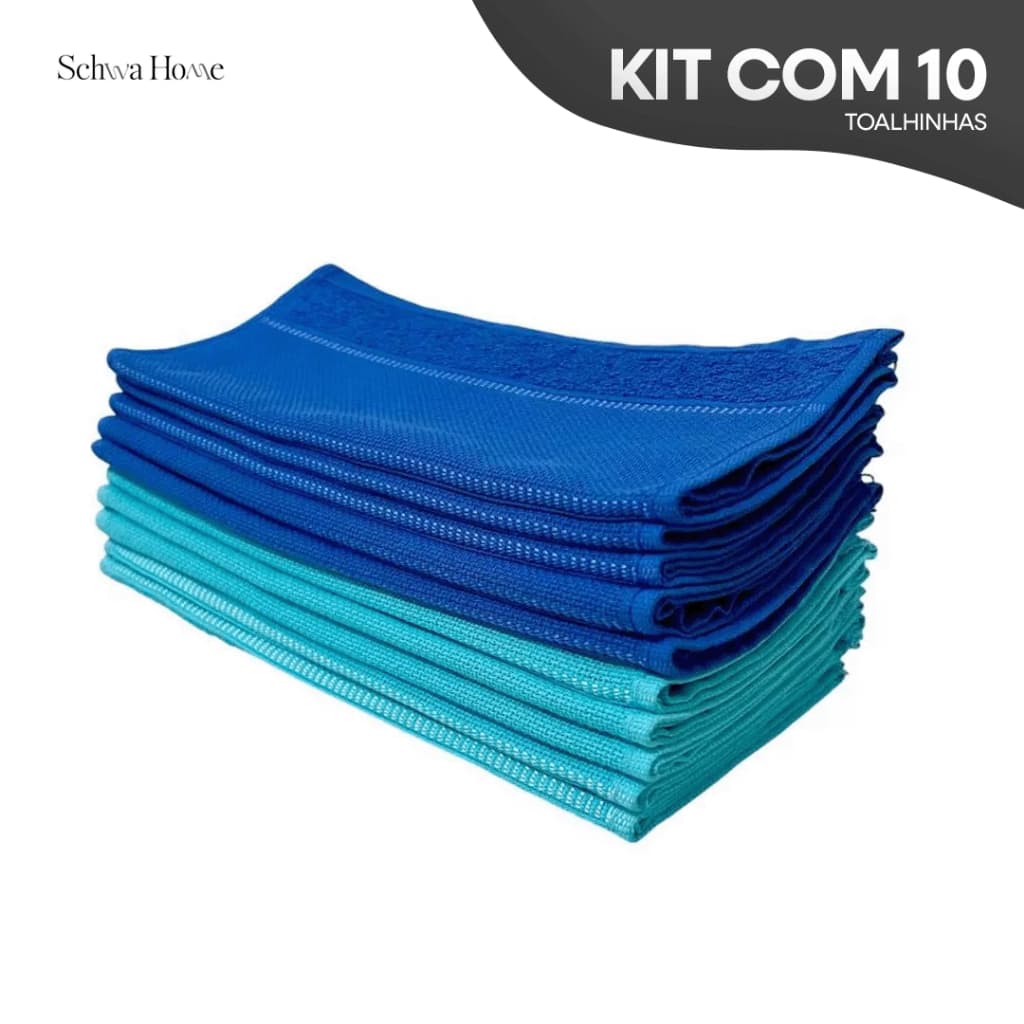 Kit 10 Toalhinhas De Mão Lavabo Ponto Cruz Para Bordar 29 X 50cm Atacado Tons de Azul