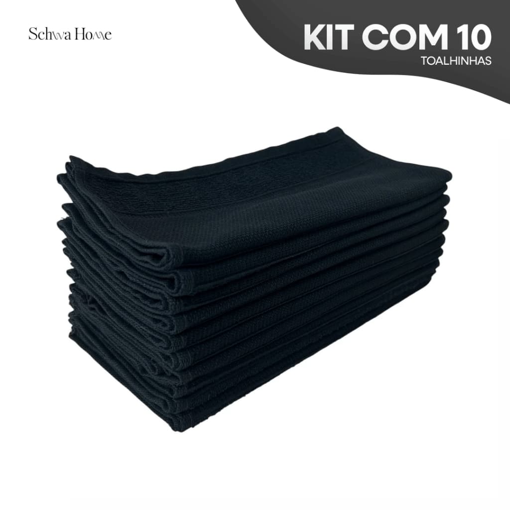 Kit 10 Toalhinhas De Mão Cor Preta Lavabo Ponto Cruz Para Bordar 29X50cm Atacado Toalha de Rosto Preto Para Salão
