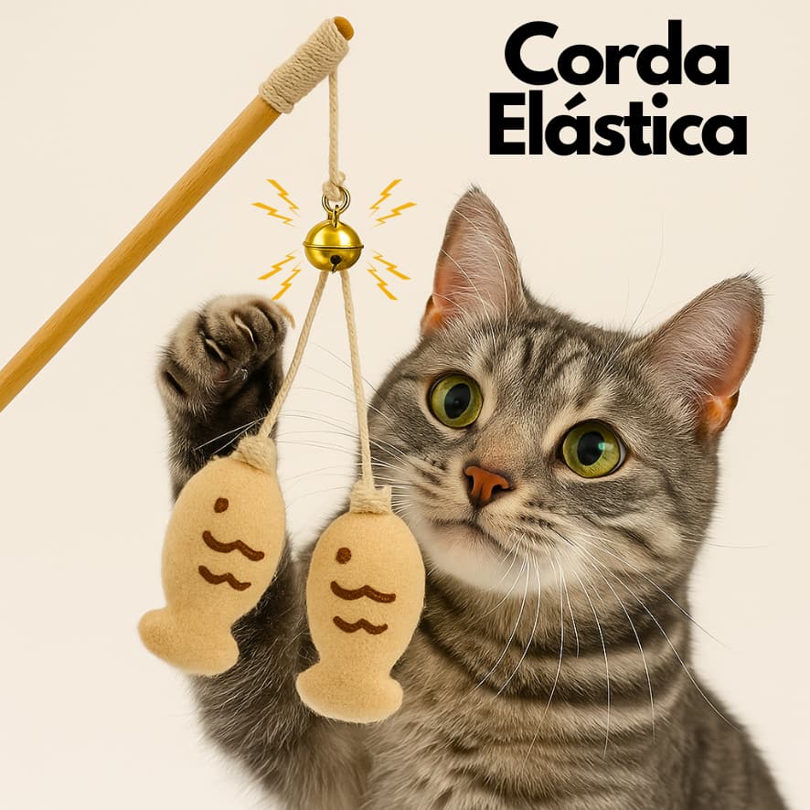 Varinha Interativa Peixinhos Guizo e Corda Elástica para Gatos Brinquedo Pet